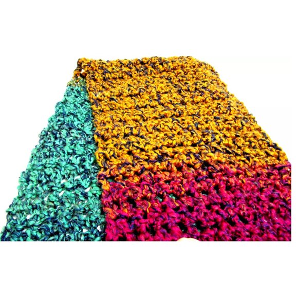 Retro MultiColor Scarf 99x5 Extra Long Chunky Handmade Crochet Hand Knit NWT - Picture 7 of 9